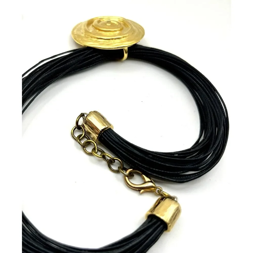 Multi Strand Necklaces Black And Gold & Silver Circle Pedant Pendants Women's